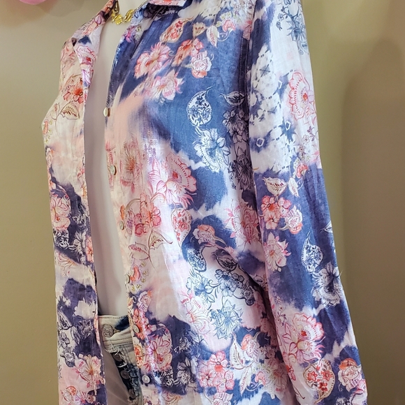 Beautiful Tianello Estee Print Linen "Loving" Blouse - Picture 2 of 11